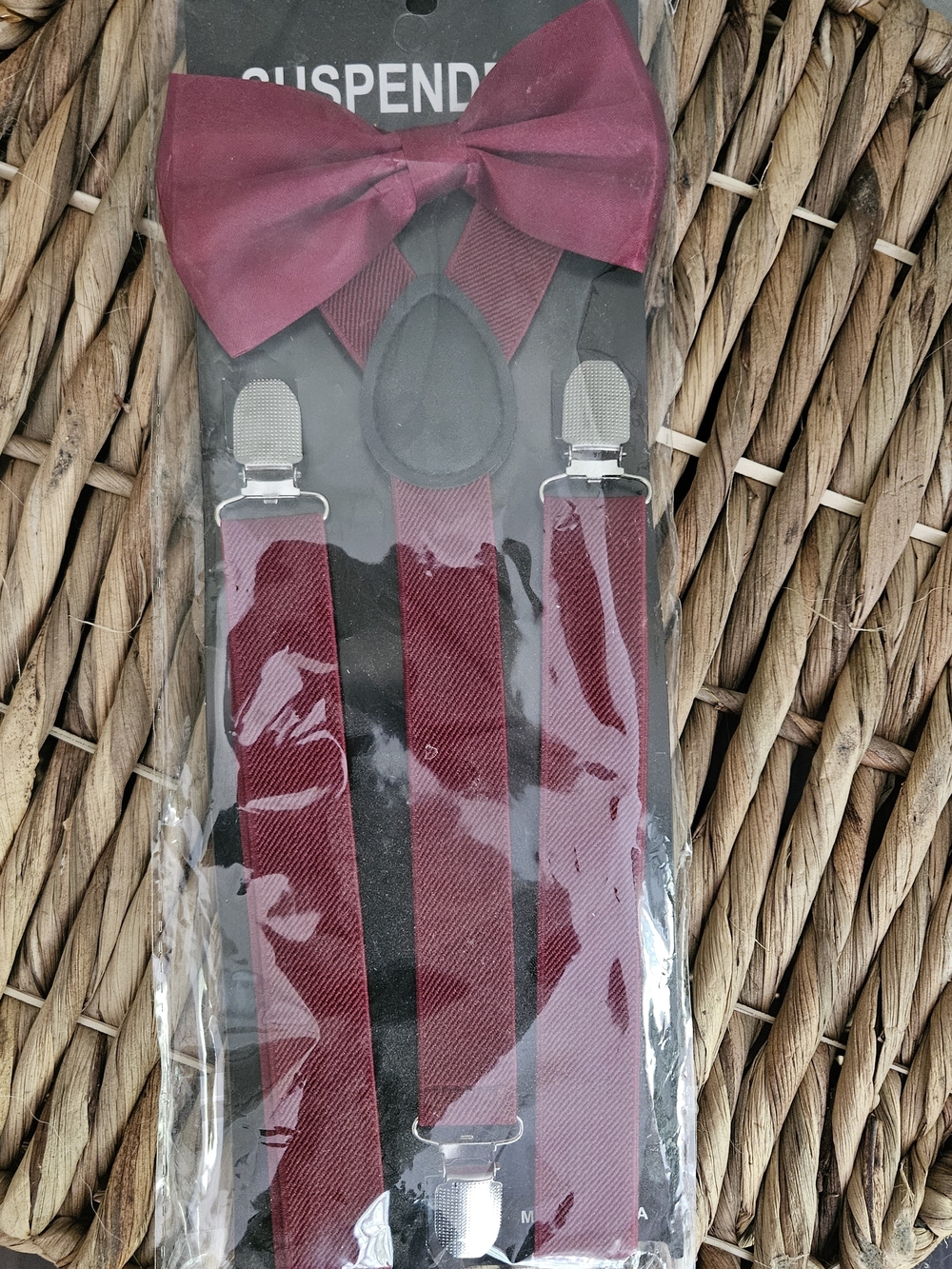 Men's Burgundy Bow Tie and Suspenders Set - Classic Formal Accessories
